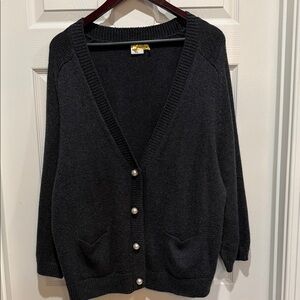 CAbi Charcoal Cardigan with Pearl Accents